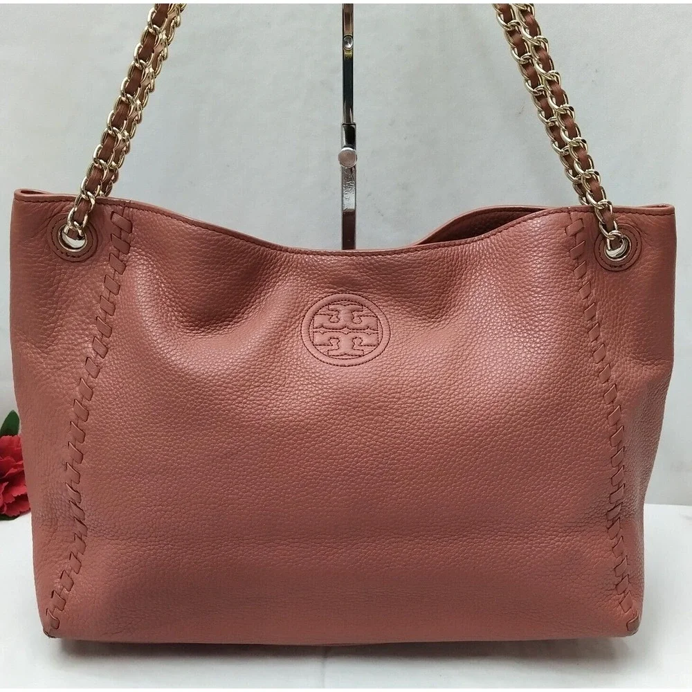 Tory Burch Pink Pebbled Leather Chain Strap Crossbody Shoulder Bag